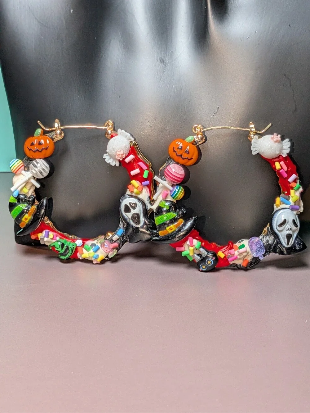 Hand Crafted decoden Halloween Medium Size Hoop Earrings for girls and women